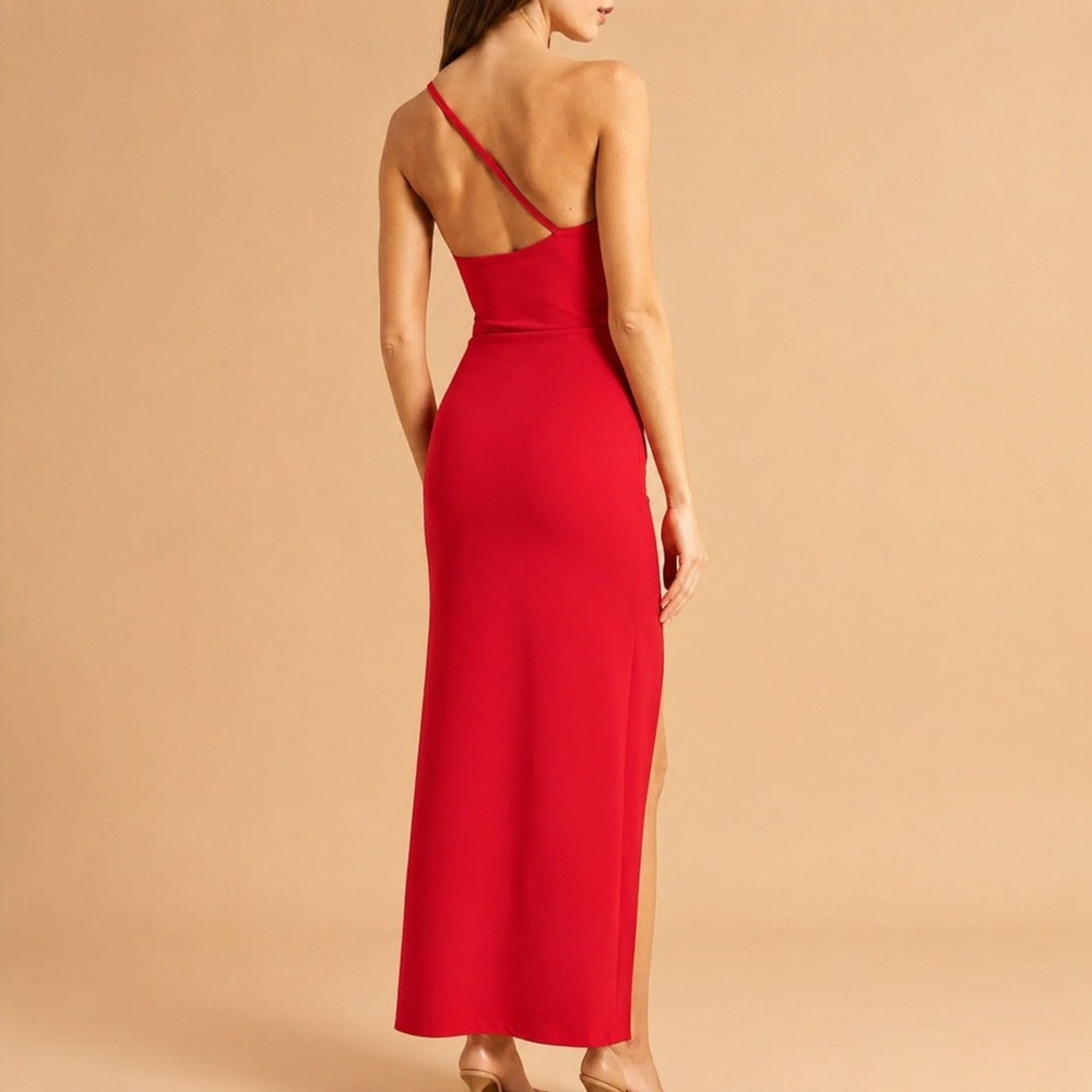 NEW Abercrombie & Fitch Red Asymmetrical One Shoulder Maxi Dress Size Large Tall - Picture 2 of 12